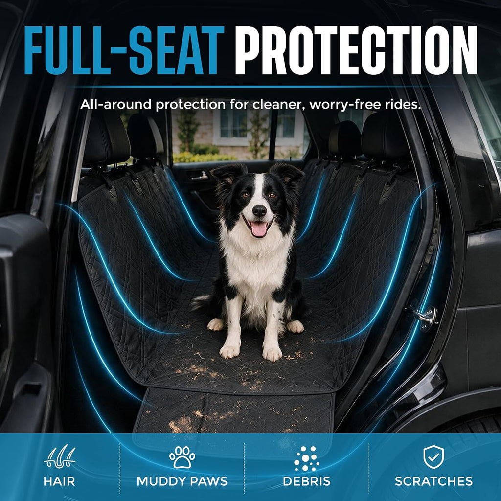Bulldogology Dog Car Seat Cover for Back Seat 58"X56" Waterproof Pet Seat Cover SUV - Seat Cover for Dogs - Back Seat Protector - Dog Hammock for Car, Seat Cover for Truck (Large)
