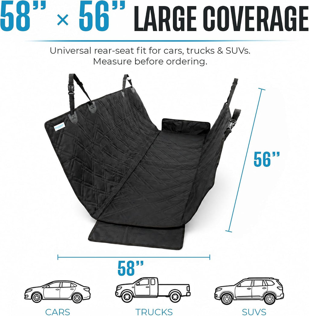 Bulldogology Dog Car Seat Cover for Back Seat 58"X56" Waterproof Pet Seat Cover SUV - Seat Cover for Dogs - Back Seat Protector - Dog Hammock for Car, Seat Cover for Truck (Large)