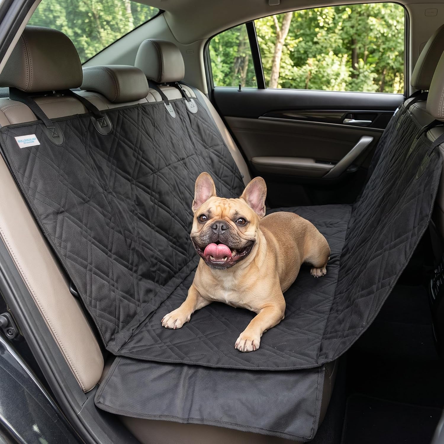 Bulldogology Dog Car Seat Cover for Back Seat 58"X56" Waterproof Pet Seat Cover SUV - Seat Cover for Dogs - Back Seat Protector - Dog Hammock for Car, Seat Cover for Truck (Large)