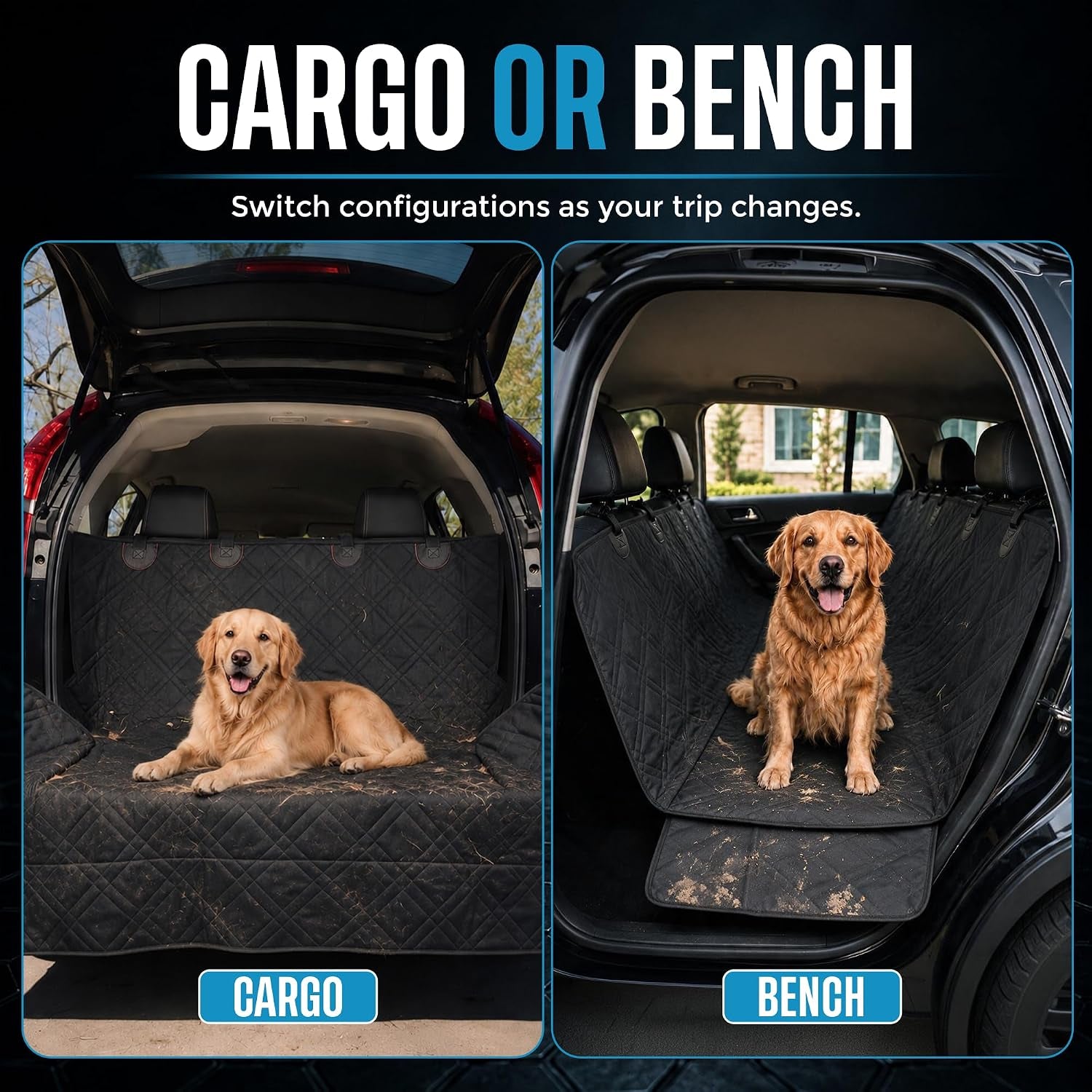 Bulldogology Dog Car Seat Cover for Back Seat 58"X56" Waterproof Pet Seat Cover SUV - Seat Cover for Dogs - Back Seat Protector - Dog Hammock for Car, Seat Cover for Truck (Large)